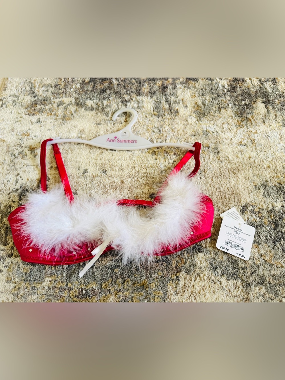 Ann Summers Marabou Peep Bra in Red and White size M